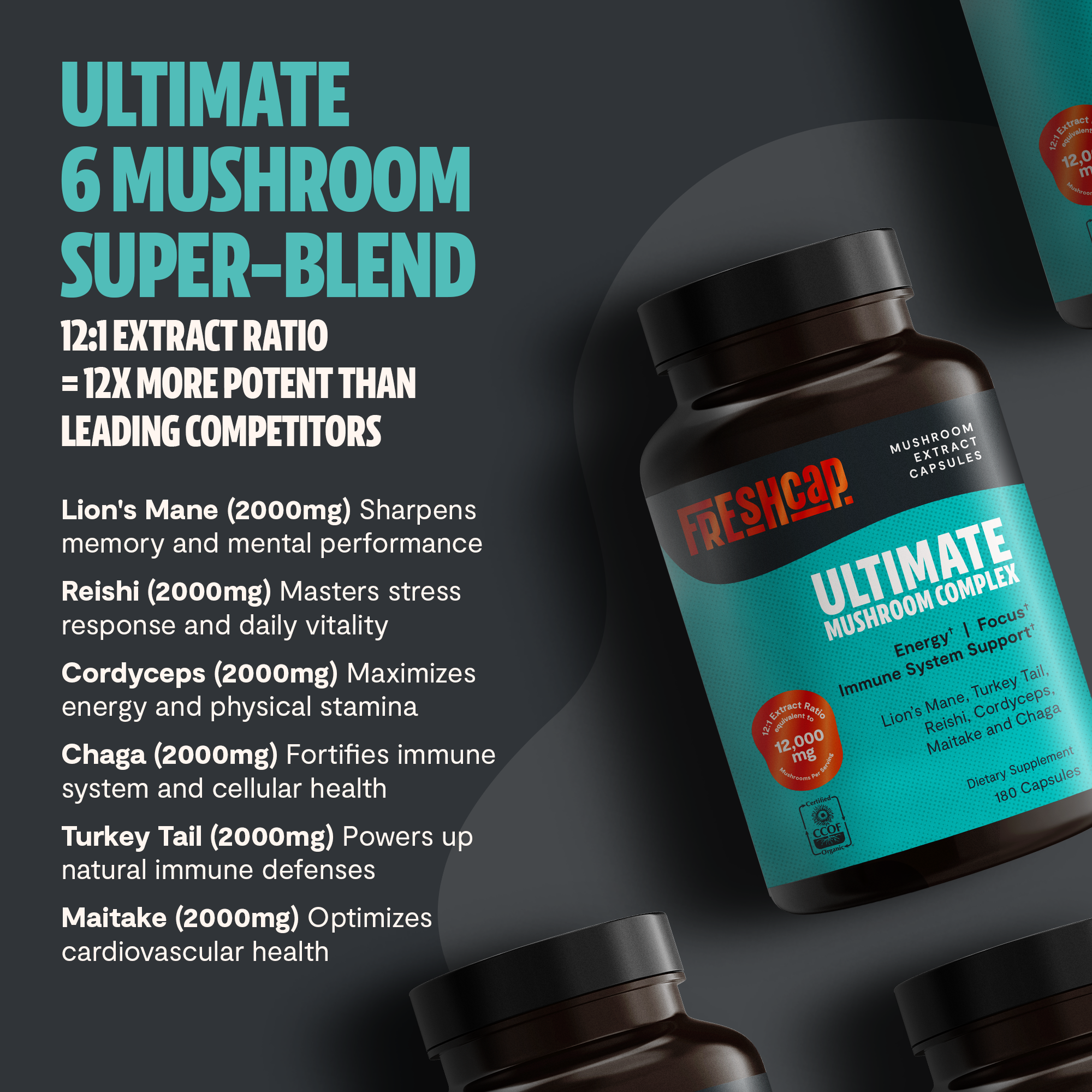 Organic Mushroom Complex Supplement Capsules